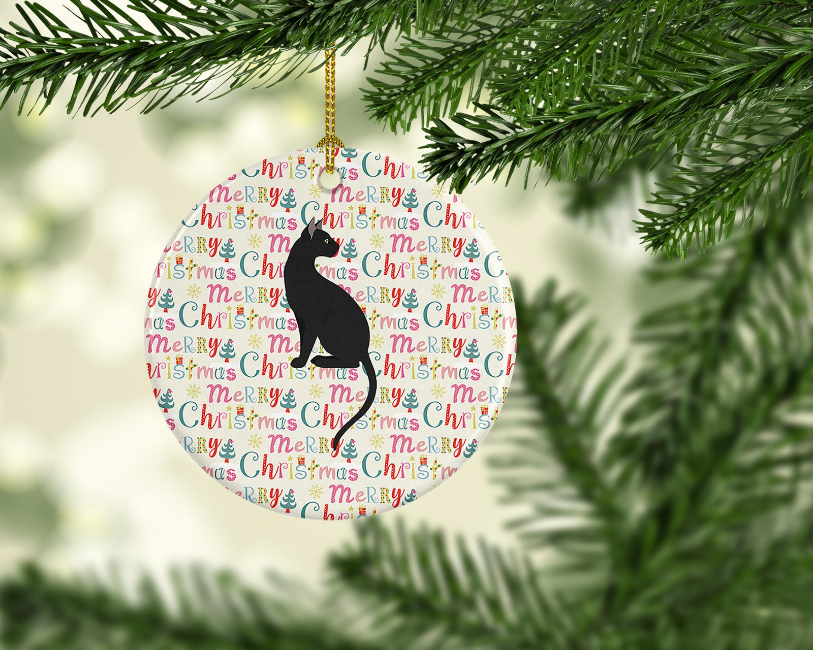 Caroline's Treasures Pantherette Cat Christmas Ceramic Ornament