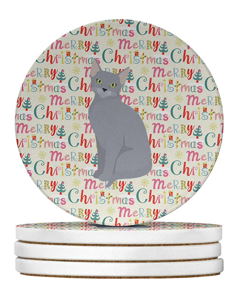 Buy this Russian Blue Cat Christmas Large Sandstone Coasters Pack of 4