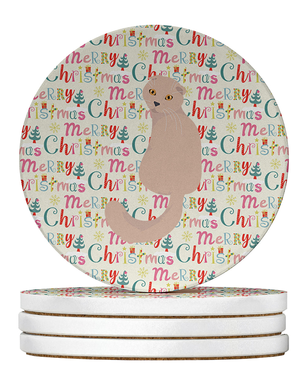 Buy this Scottish Fold Cat Christmas Large Sandstone Coasters Pack of 4