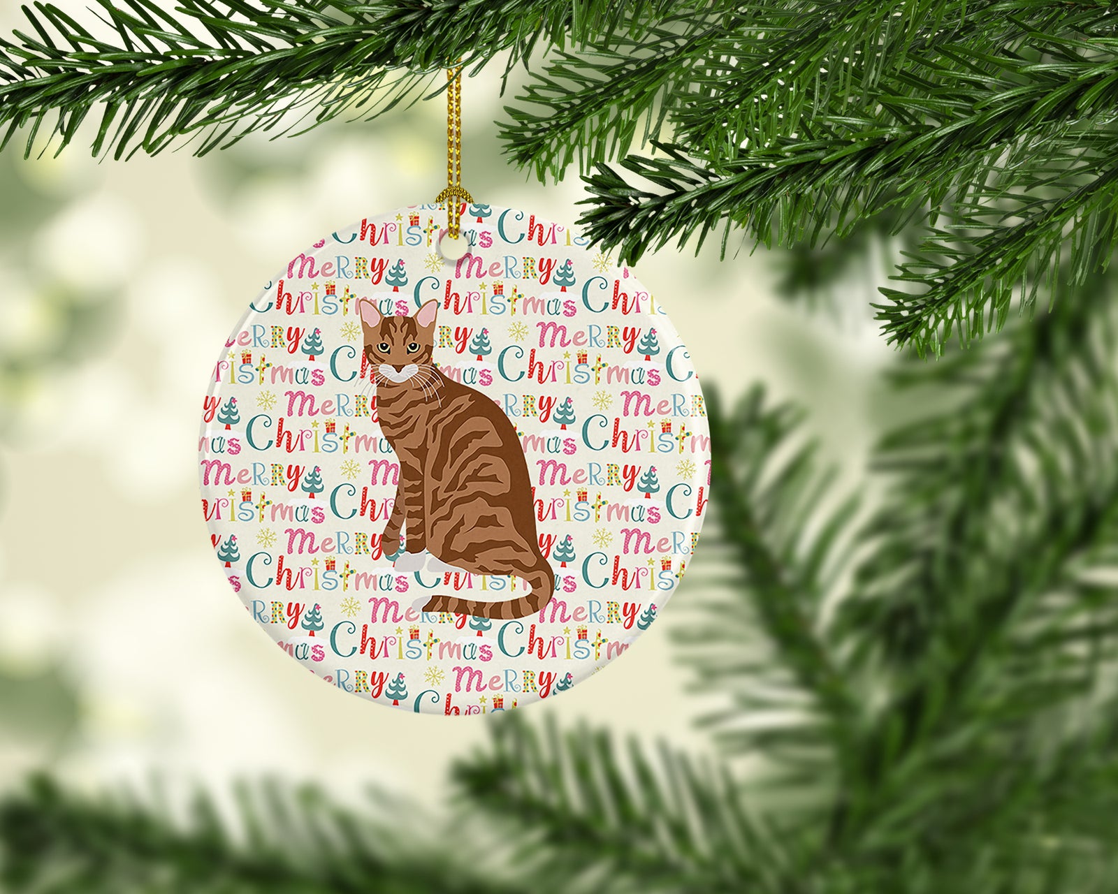 Caroline's Treasures Toyger Cat Christmas Ceramic Ornament