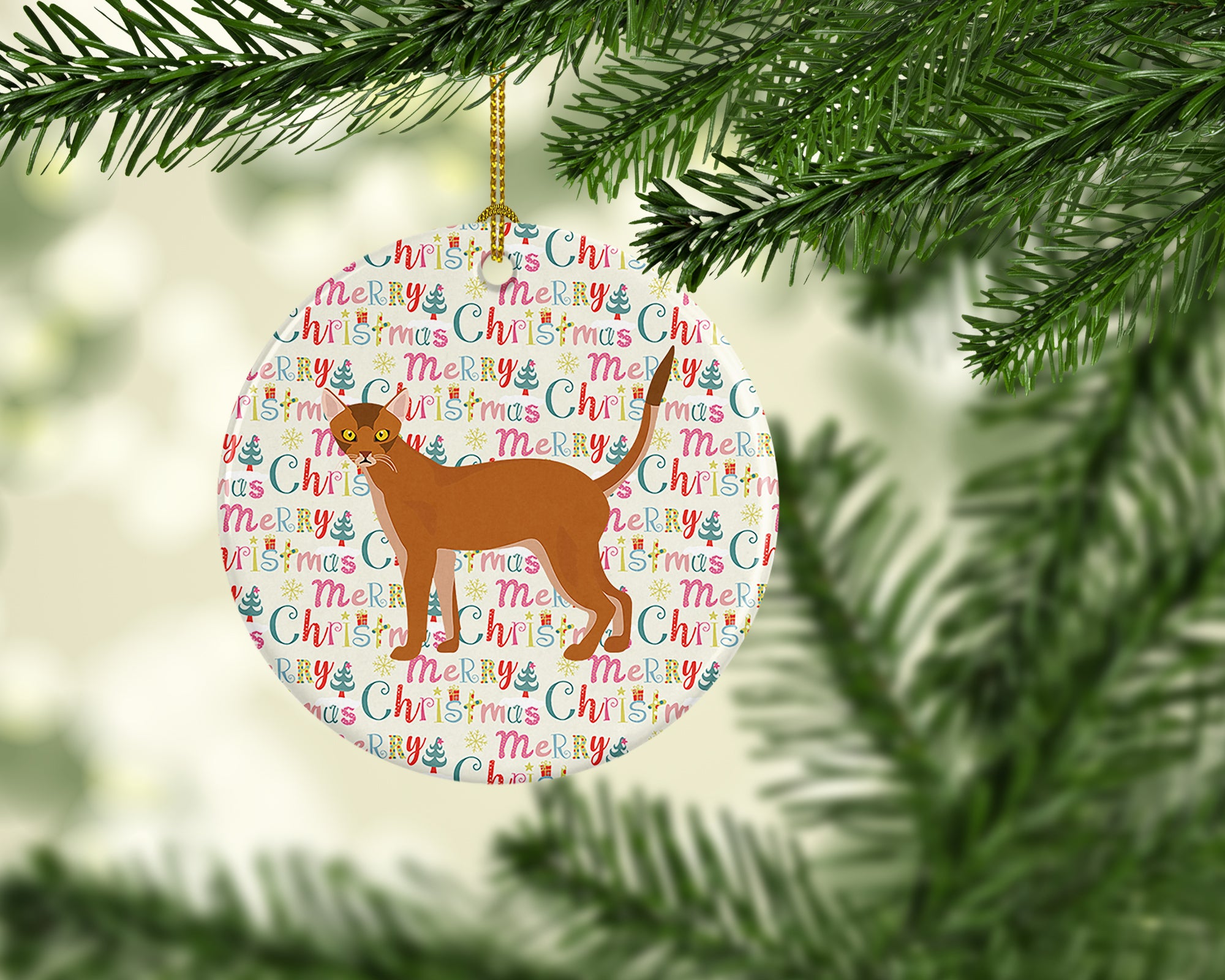 Red Abyssinian Cat Christmas Ceramic Ornament - the-store.com