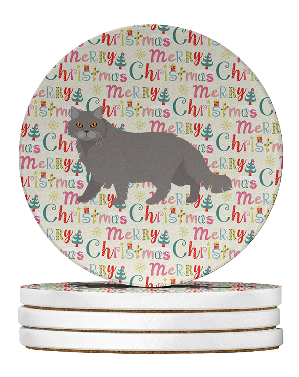 Buy this British Longhair Cat Christmas Large Sandstone Coasters Pack of 4