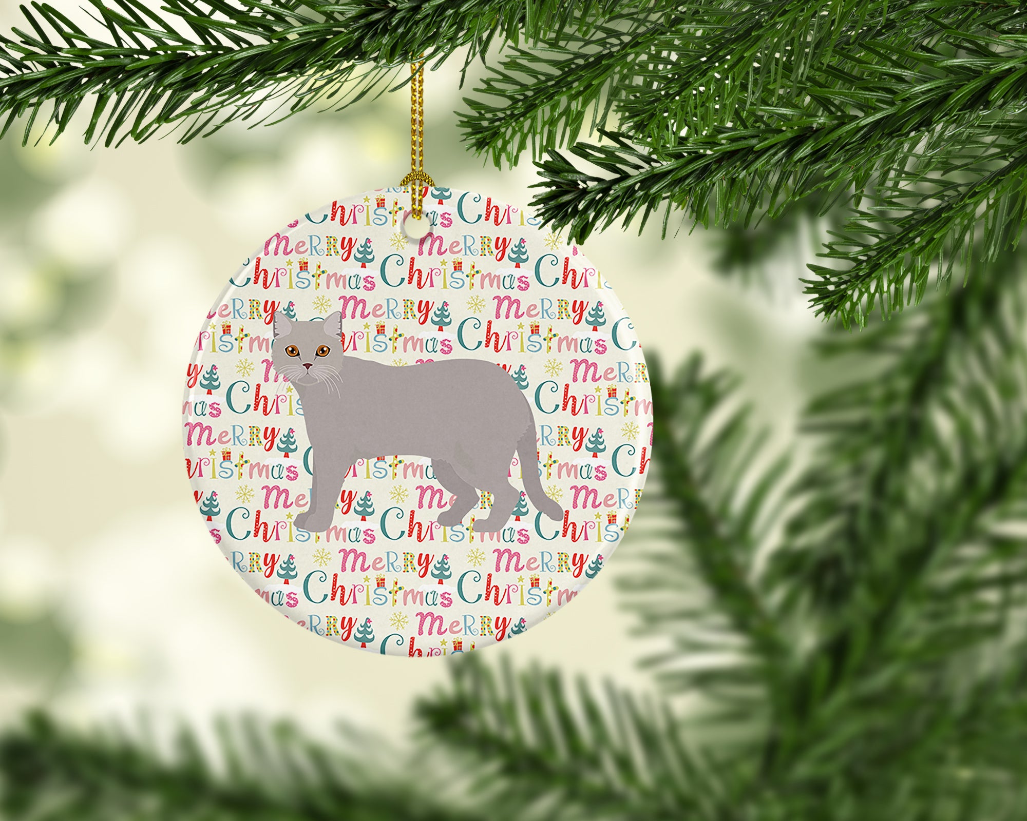British Semi Longhair Cat Christmas Ceramic Ornament - the-store.com