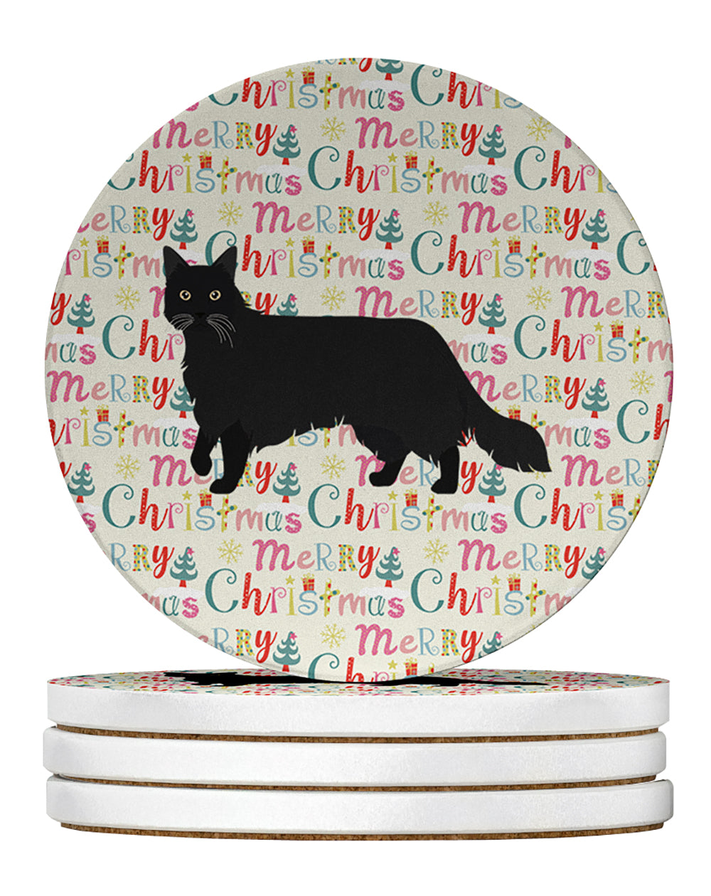 Buy this Black Chantilly Tiffany Cat Christmas Large Sandstone Coasters Pack of 4