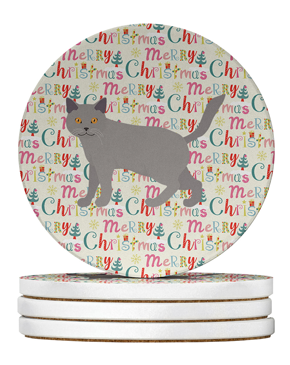 Buy this Chartreux #2 Cat Christmas Large Sandstone Coasters Pack of 4