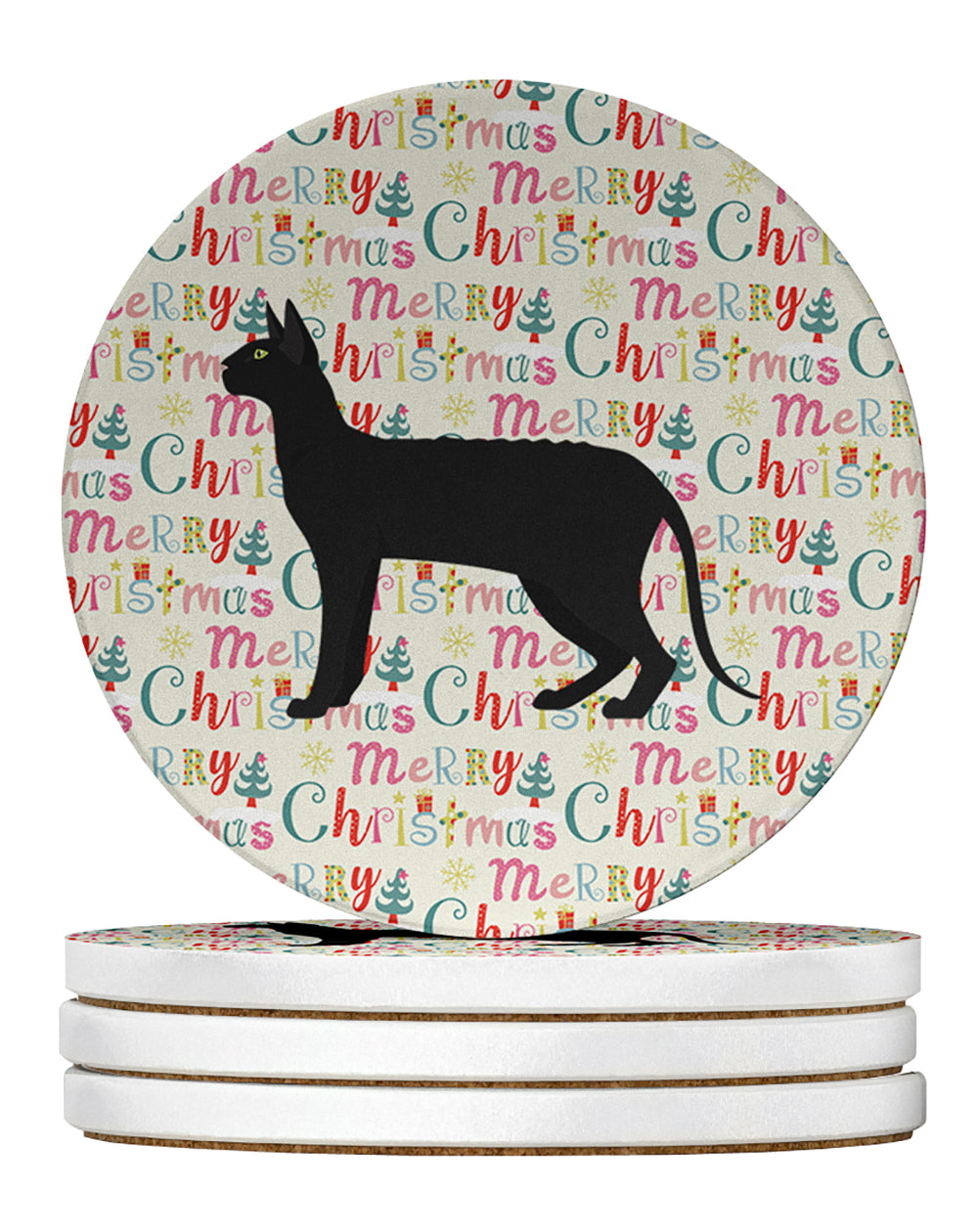 Buy this Black Cornish Rex Cat Christmas Large Sandstone Coasters Pack of 4