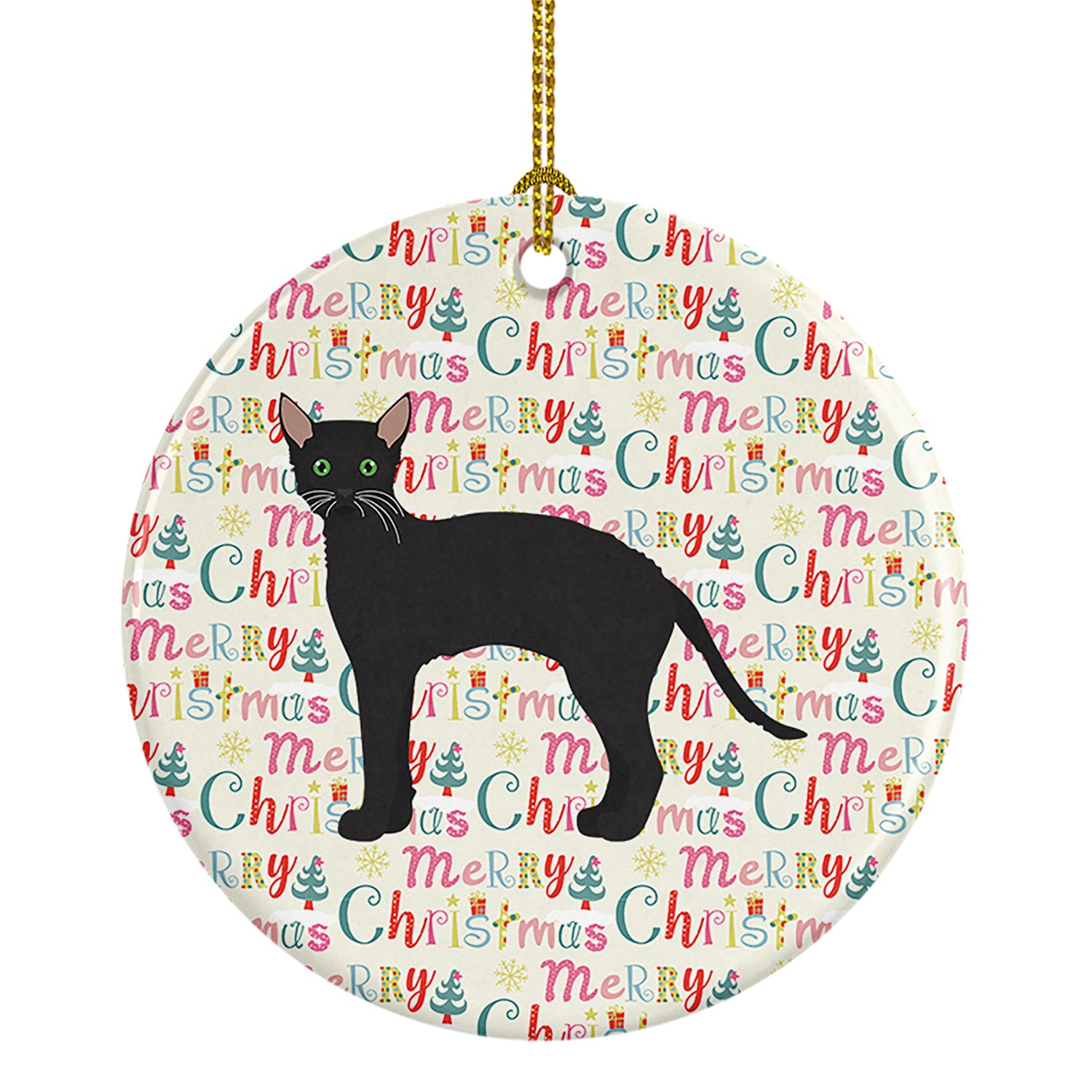 Buy this Black German Rex Cat Christmas Ceramic Ornament