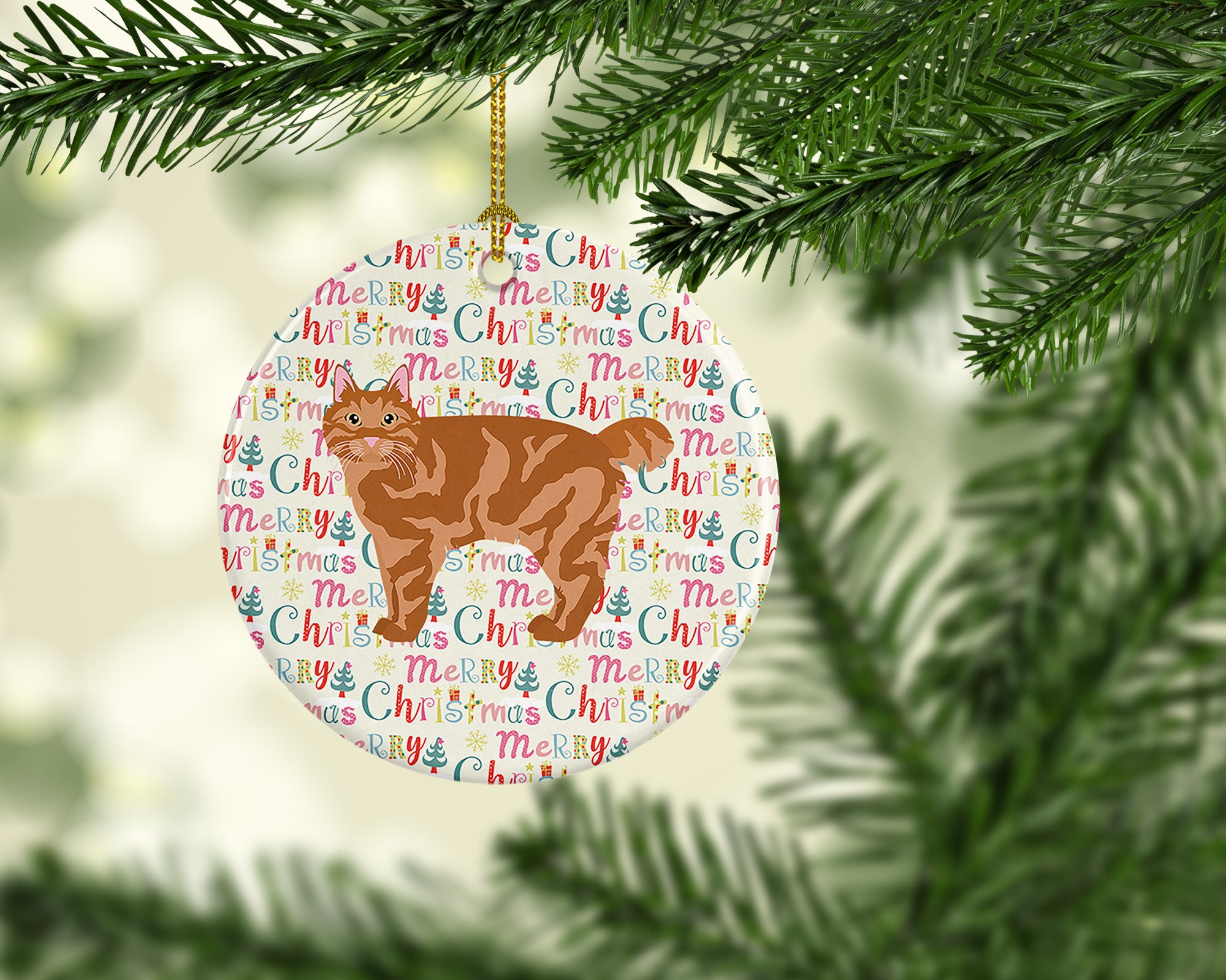 Kurilian Bobtail Cat Christmas Ceramic Ornament - the-store.com
