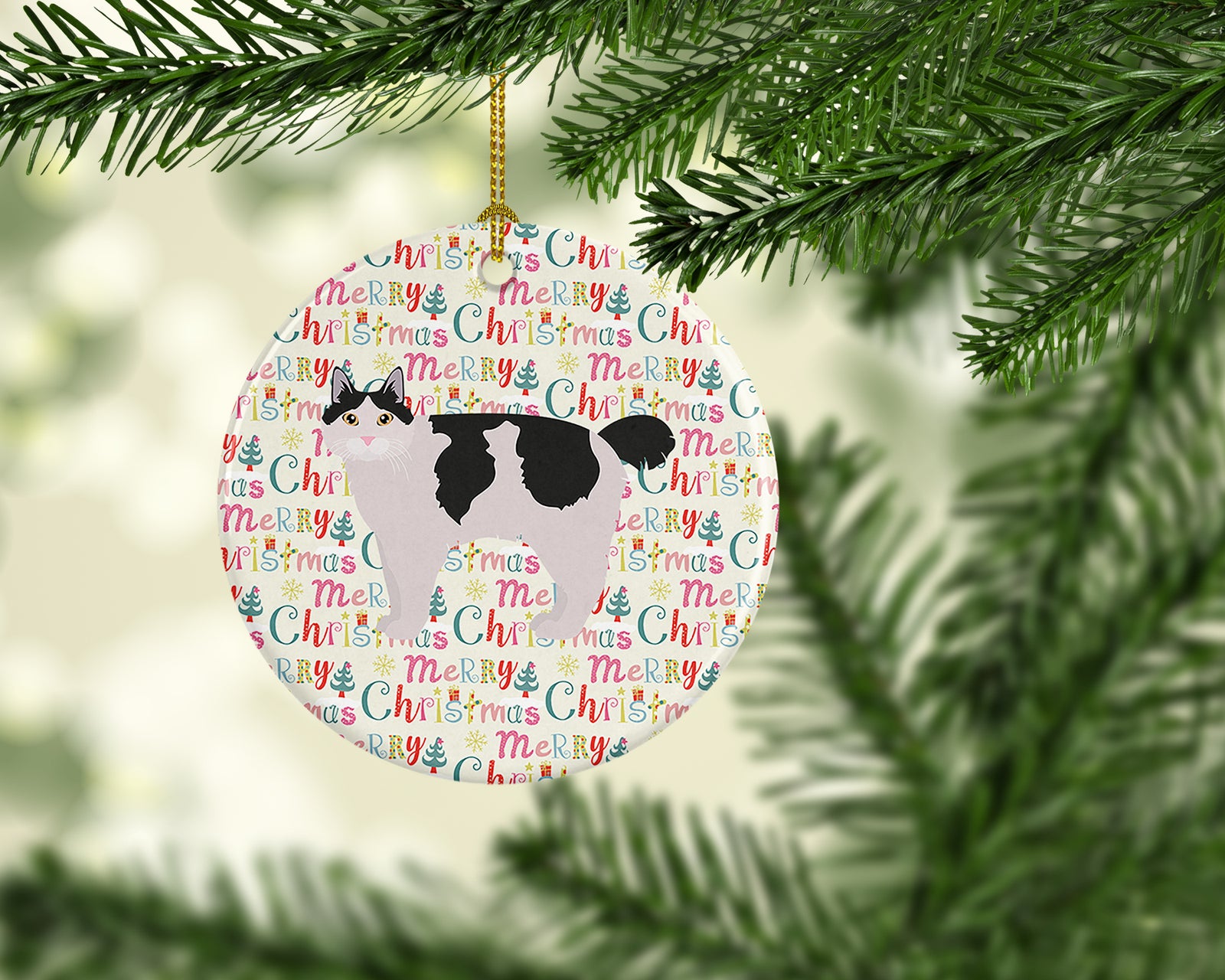 Buy this Kurilian Bobtail #2 Cat Christmas Ceramic Ornament