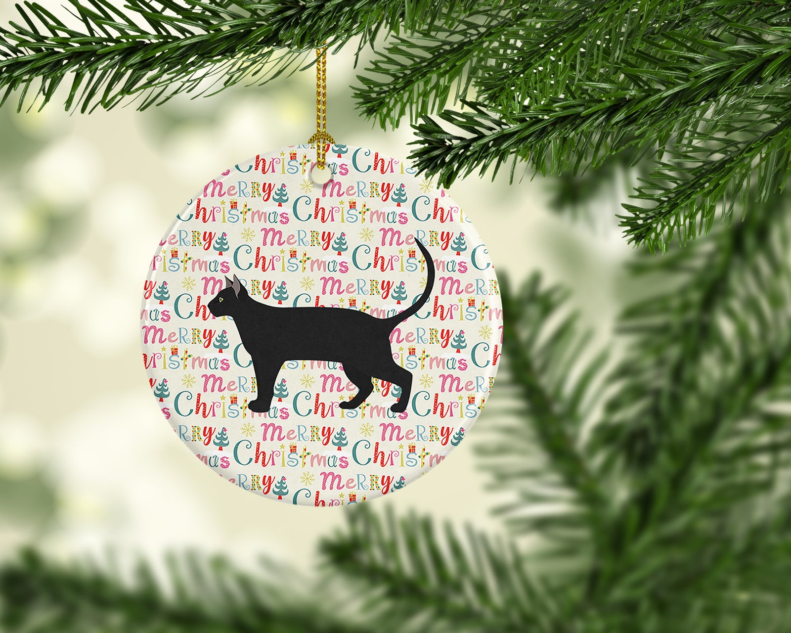 Caroline's Treasures Pantherette Cat Christmas Ceramic Ornament