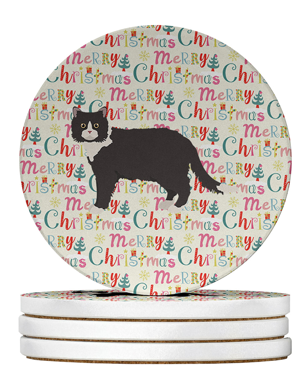 Buy this Poodle Cat #1 Cat Christmas Large Sandstone Coasters Pack of 4