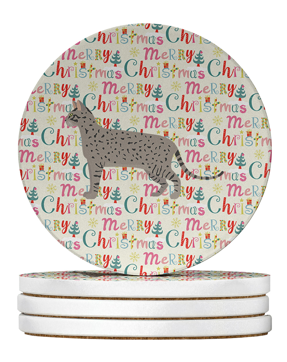 Buy this Safari #2 Cat Christmas Large Sandstone Coasters Pack of 4