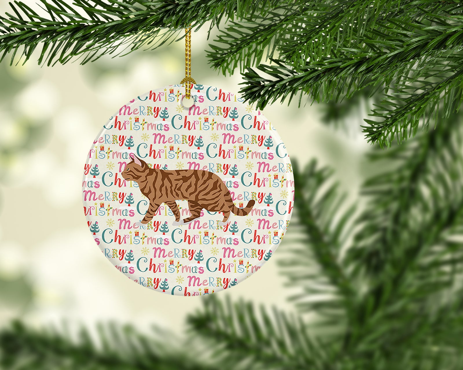 Caroline's Treasures Toyger Cat Christmas Ceramic Ornament