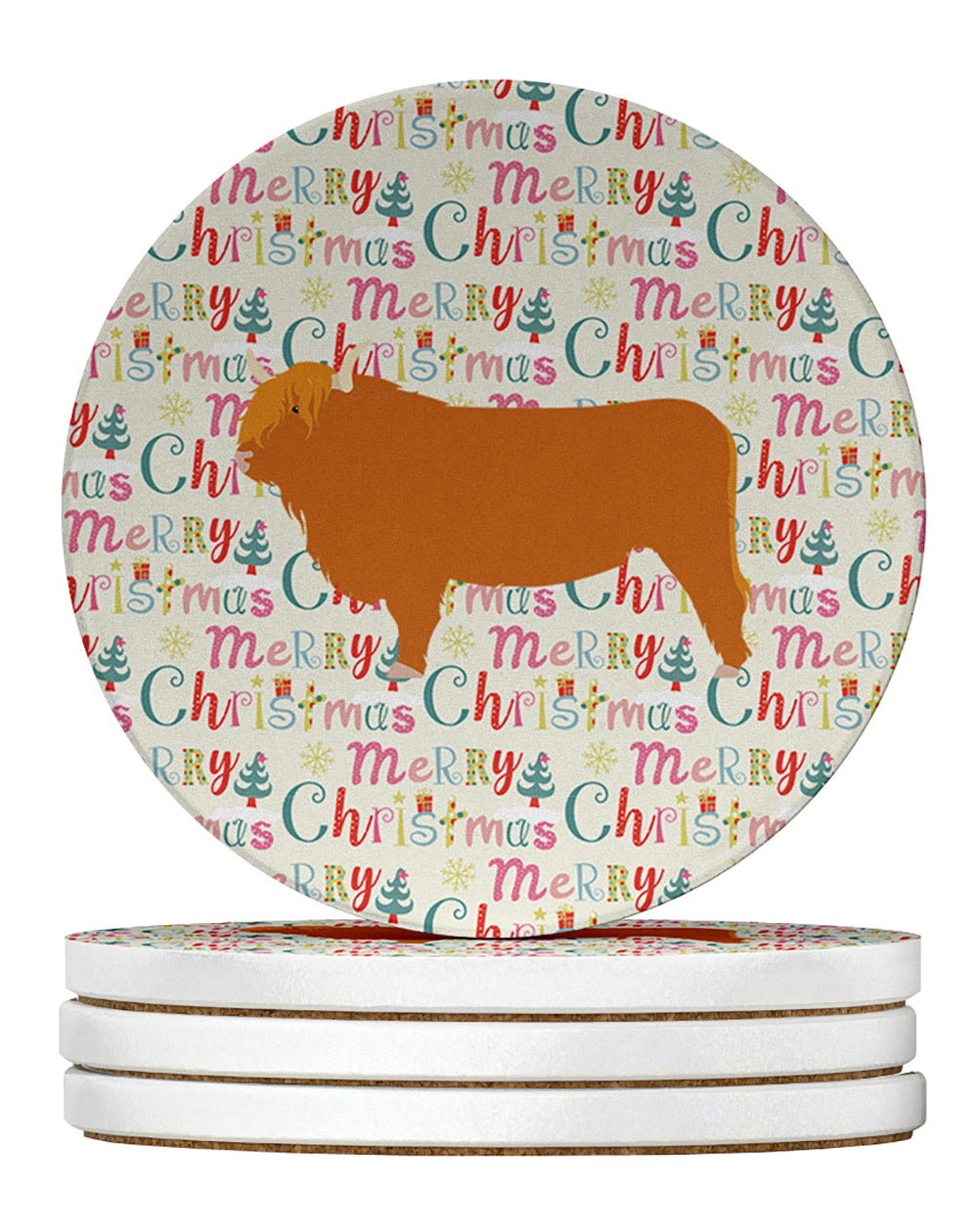 Buy this Highland Cow Christmas Large Sandstone Coasters Pack of 4