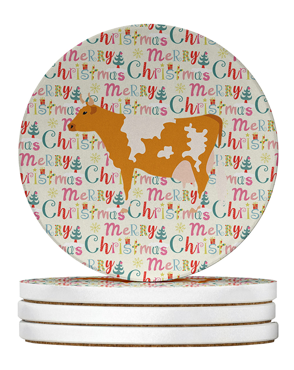 Buy this Guernsey Cow Christmas Large Sandstone Coasters Pack of 4