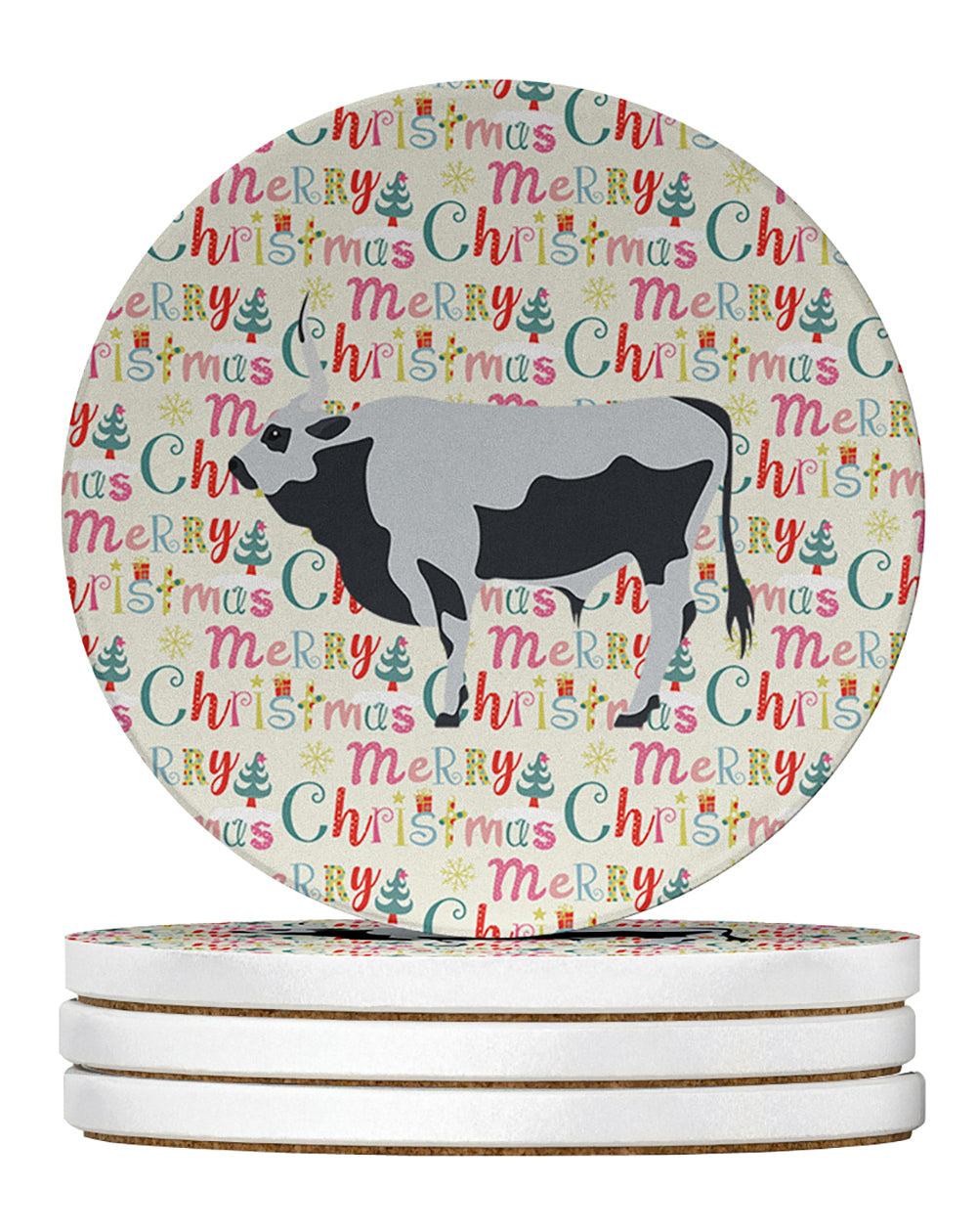 Buy this Hungarian Grey Steppe Cow Christmas Large Sandstone Coasters Pack of 4