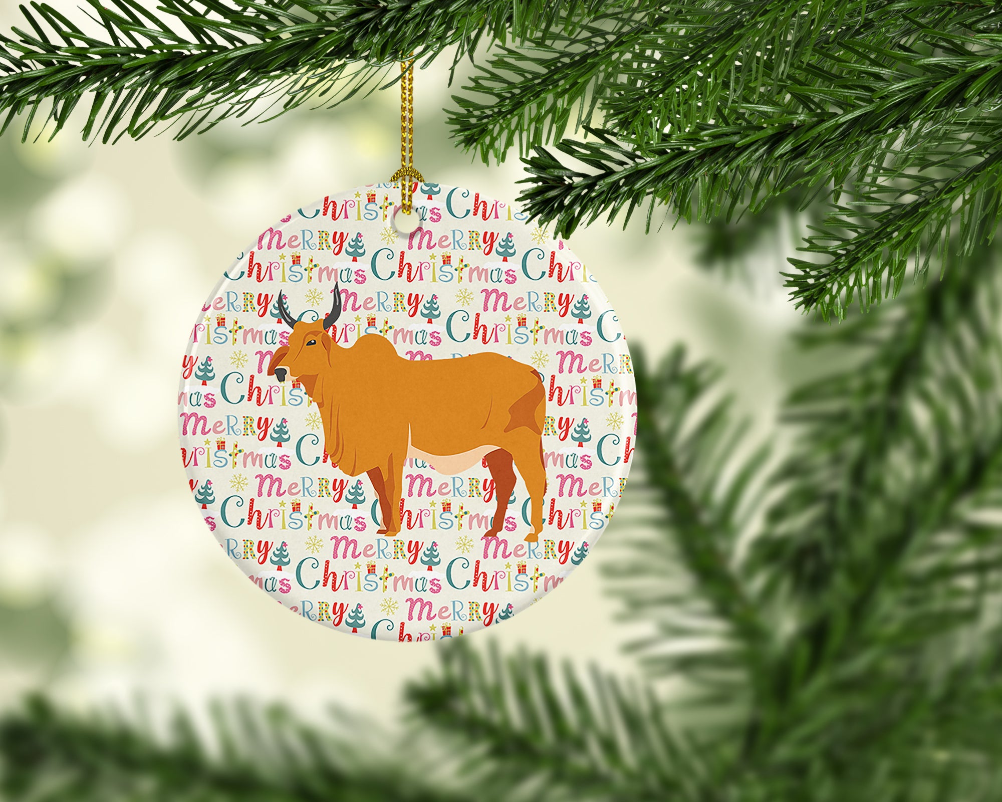 Zebu Indicine Cow Christmas Ceramic Ornament - the-store.com