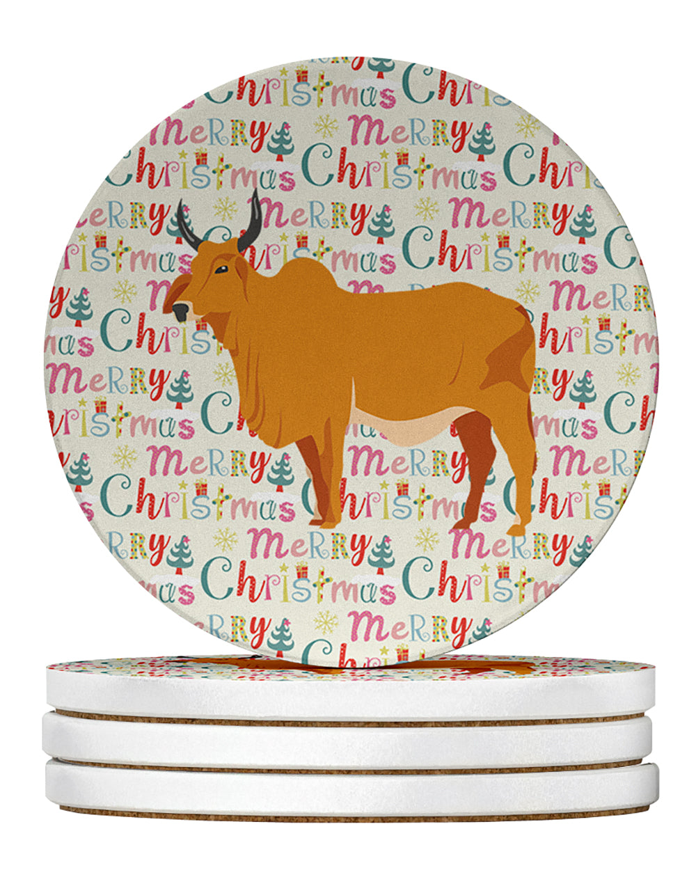 Buy this Zebu Indicine Cow Christmas Large Sandstone Coasters Pack of 4