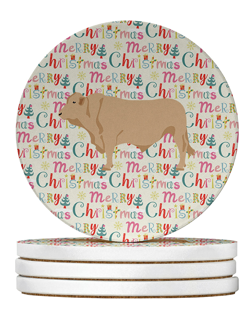 Buy this Charolais Cow Christmas Large Sandstone Coasters Pack of 4