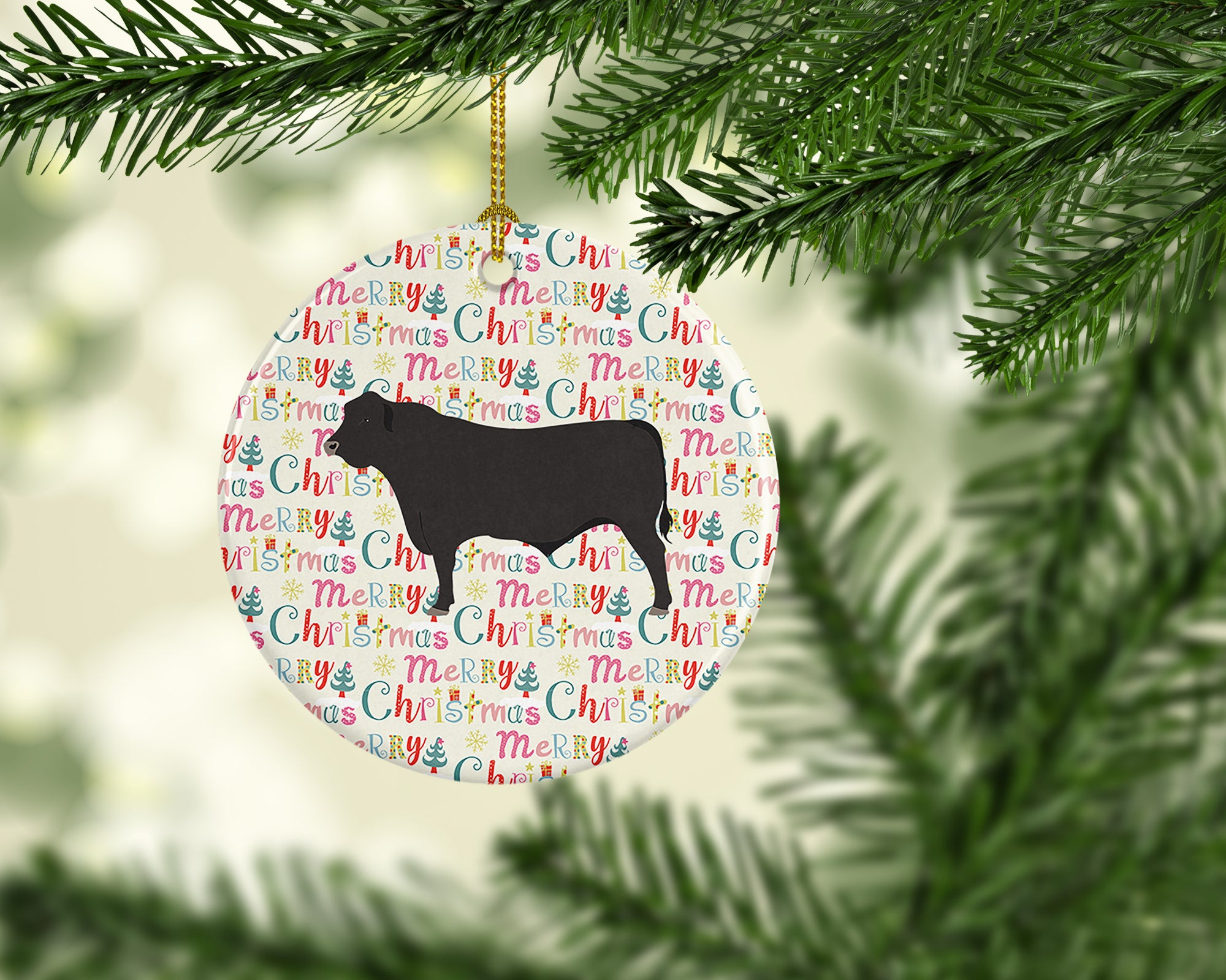 Black Angus Cow Christmas Ceramic Ornament - the-store.com
