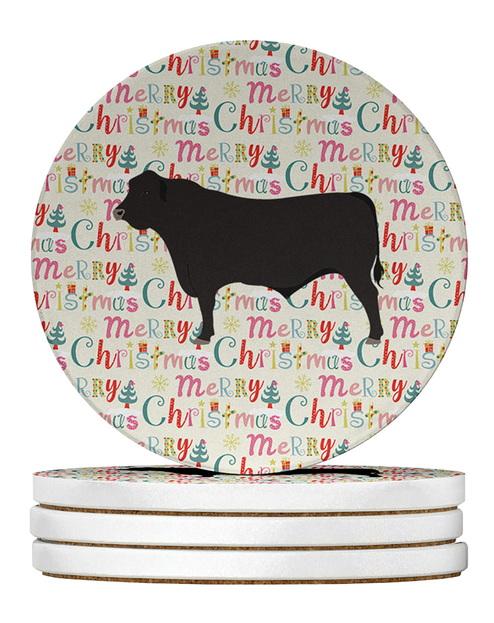 Buy this Black Angus Cow Christmas Large Sandstone Coasters Pack of 4