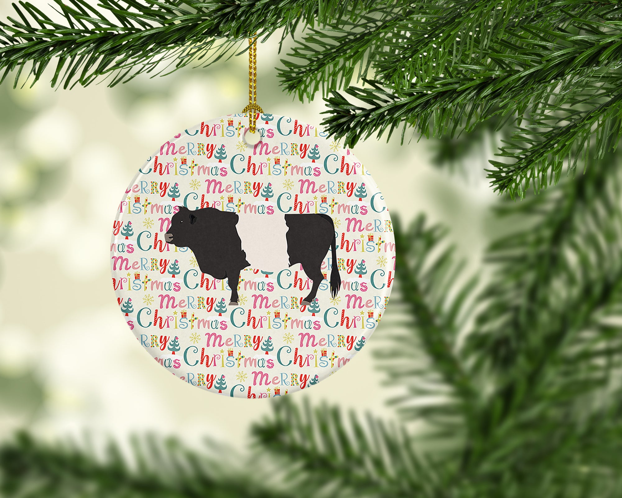 Belted Galloway Cow Christmas Ceramic Ornament - the-store.com
