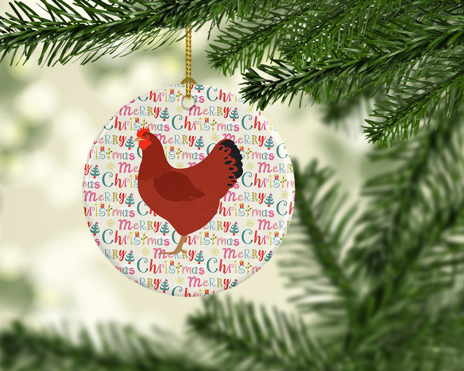 Caroline's Treasures New Hampshire Red Chicken Christmas Ceramic Ornament