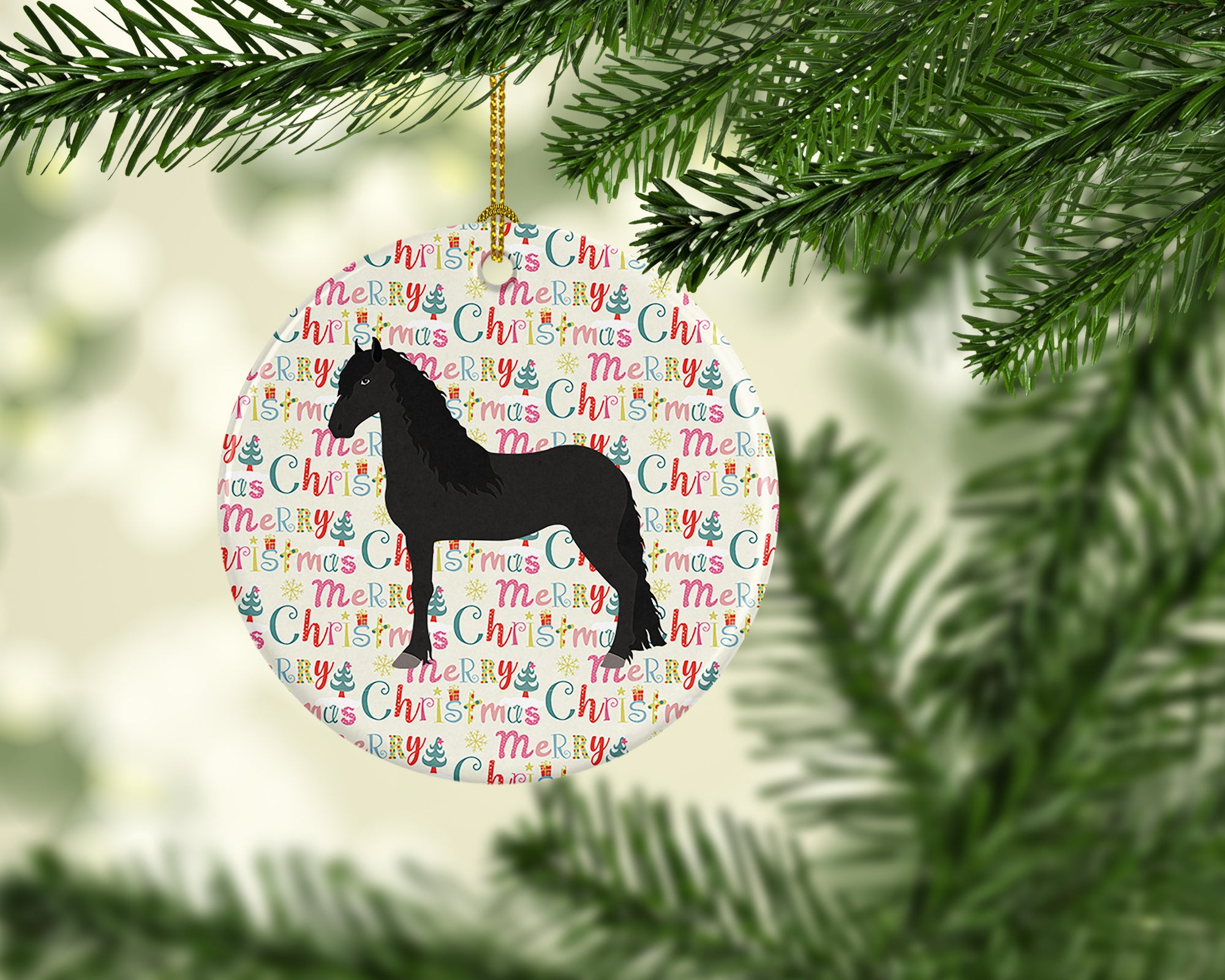 Friesian Horse Christmas Ceramic Ornament - the-store.com