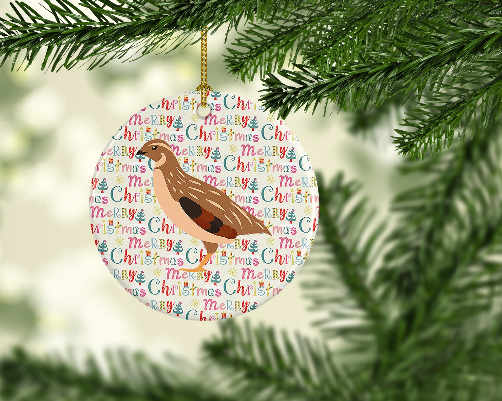 Caroline's Treasures Golden Phoenix Quail Christmas Ceramic Ornament