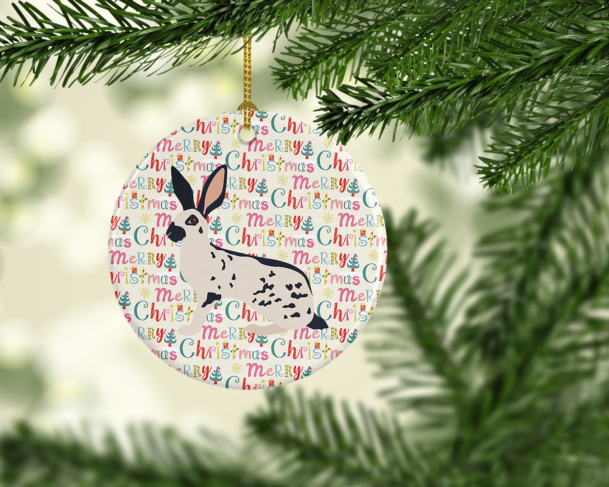 English Spot Rabbit Christmas Ceramic Ornament - the-store.com