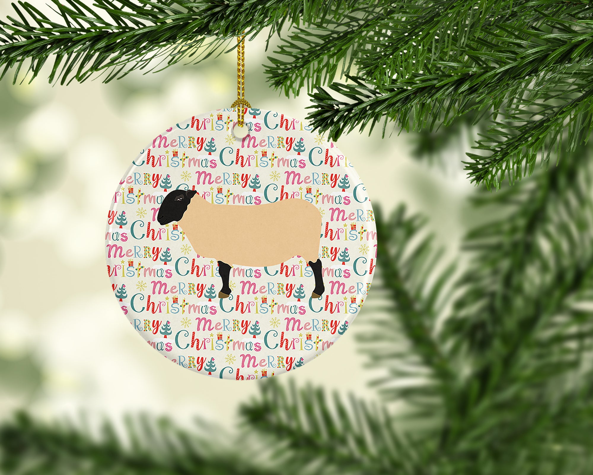 Suffolk Sheep Christmas Ceramic Ornament - the-store.com