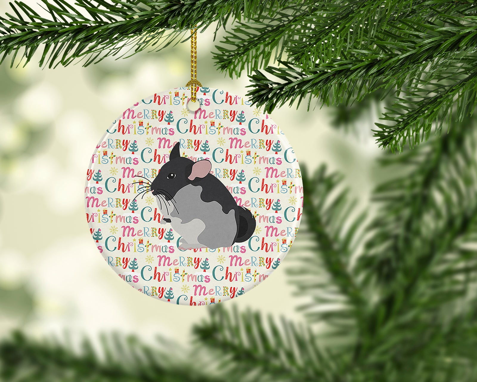 Caroline's Treasures Black Velvet Chinchilla Christmas Ceramic Ornament