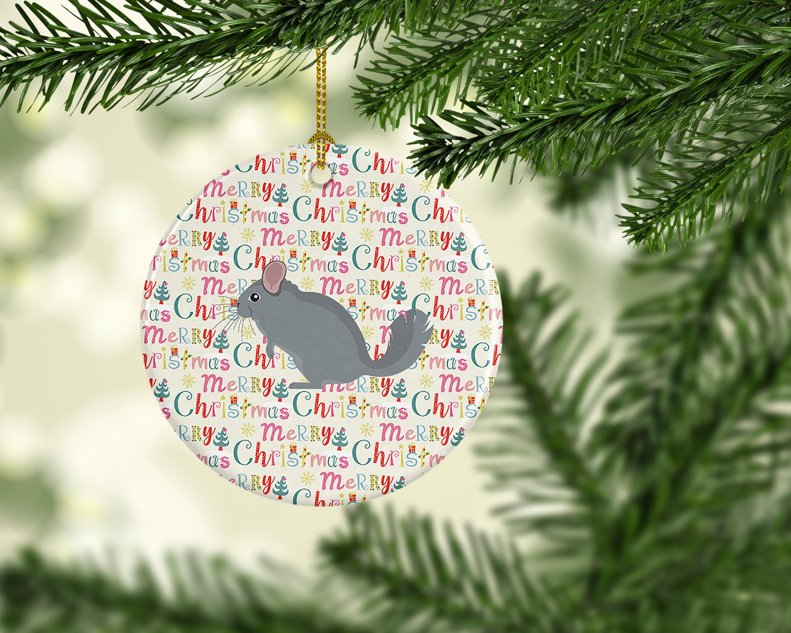 Caroline's Treasures Foggy Chinchilla Christmas Ceramic Ornament