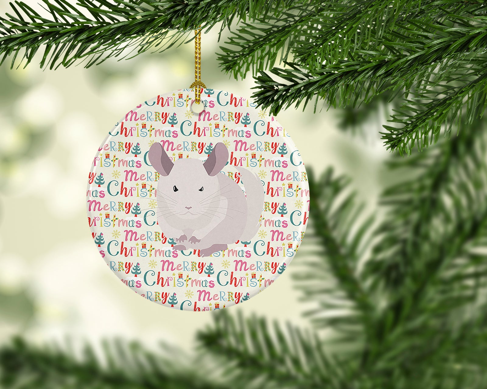 Caroline's Treasures White Dominant Chinchilla Christmas Ceramic Ornament