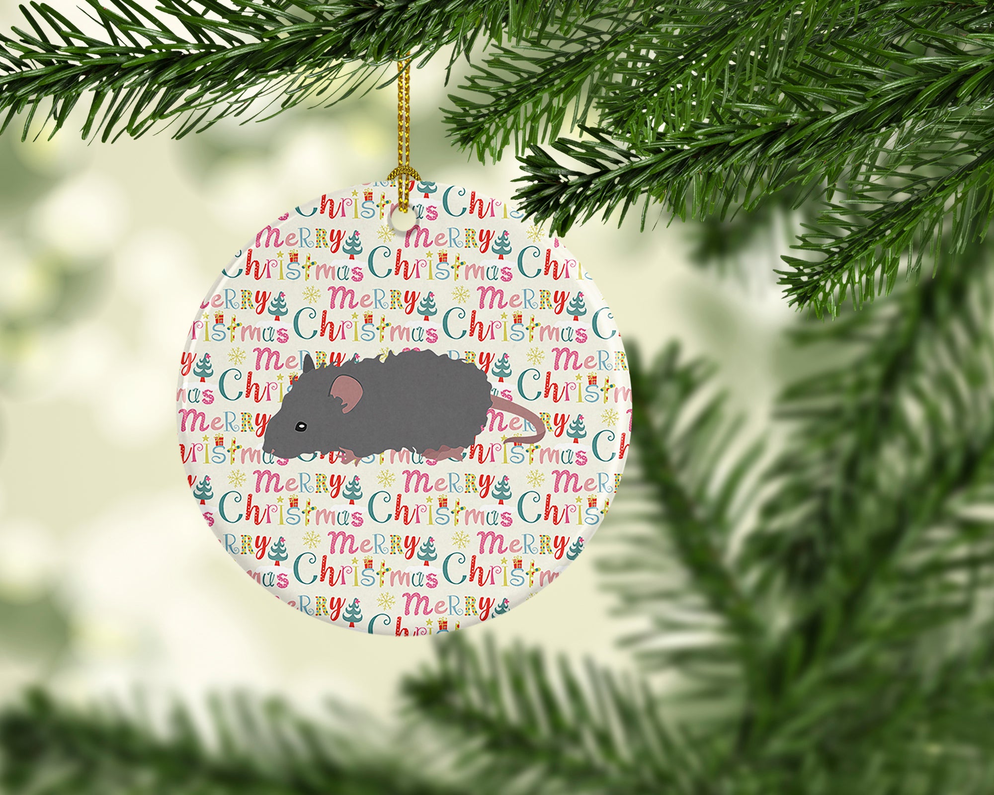 Buy this Australian Long Coated Mouse Christmas Ceramic Ornament