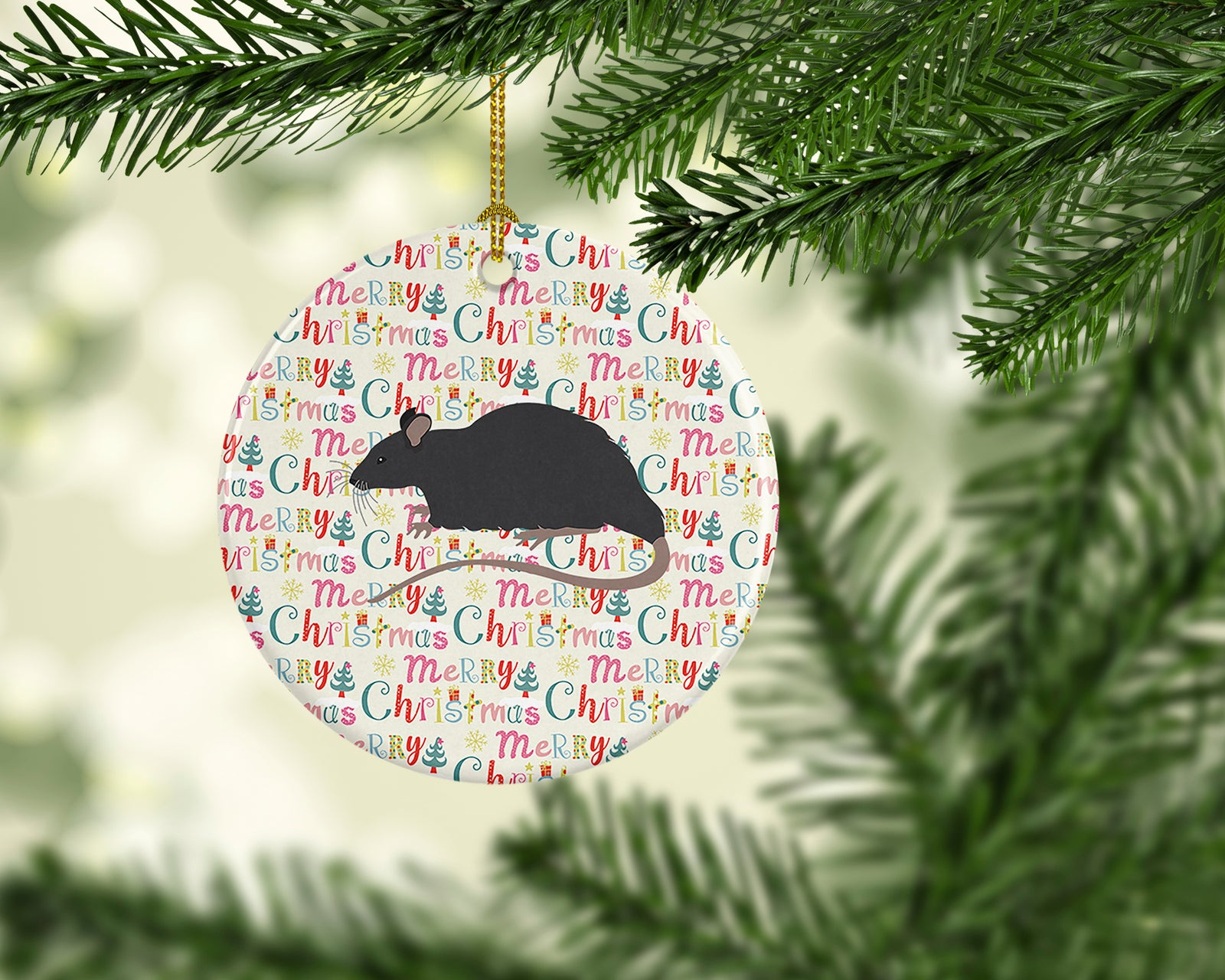 Caroline's Treasures Black Rat Christmas Ceramic Ornament