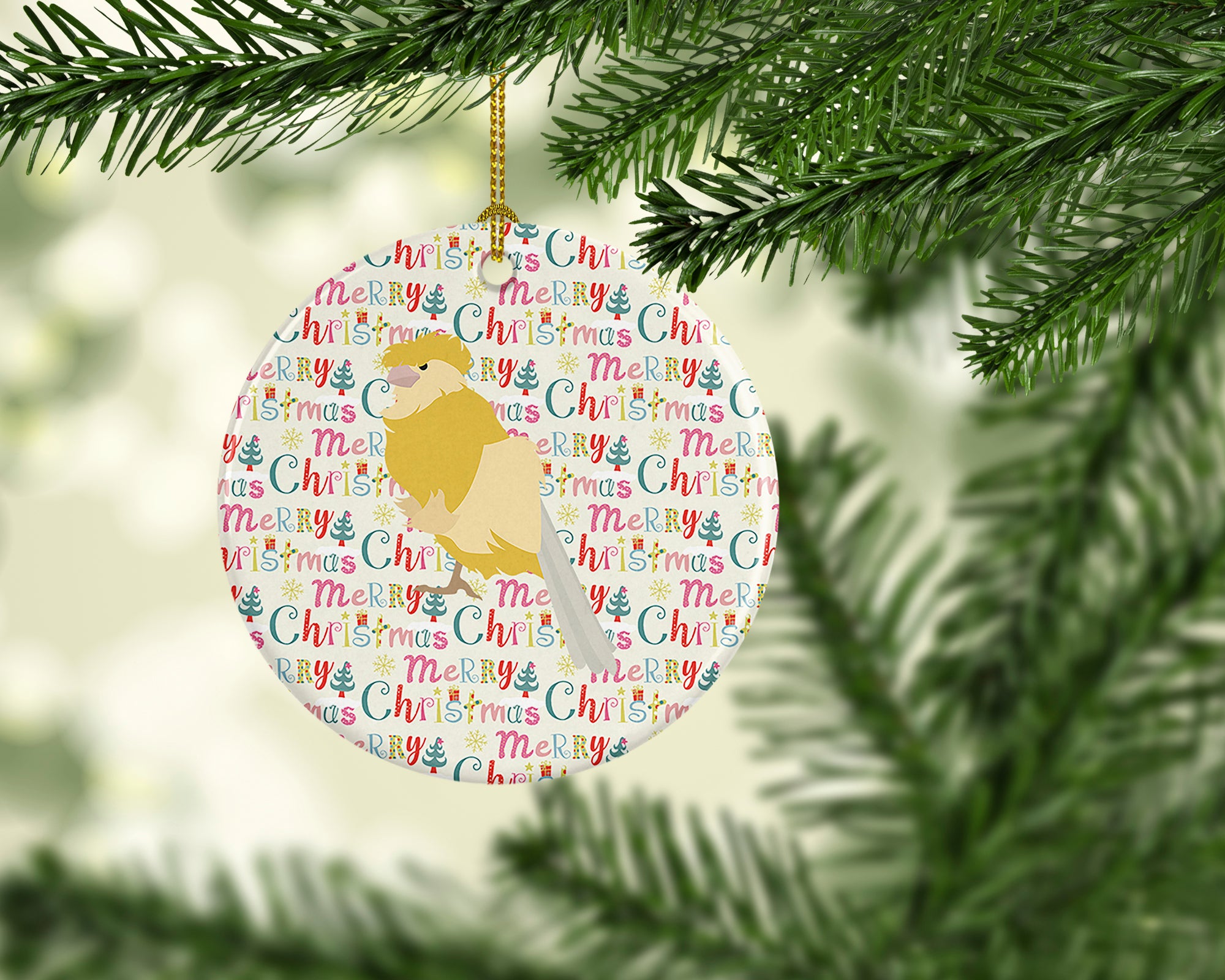 French Curly Canary Christmas Ceramic Ornament - the-store.com