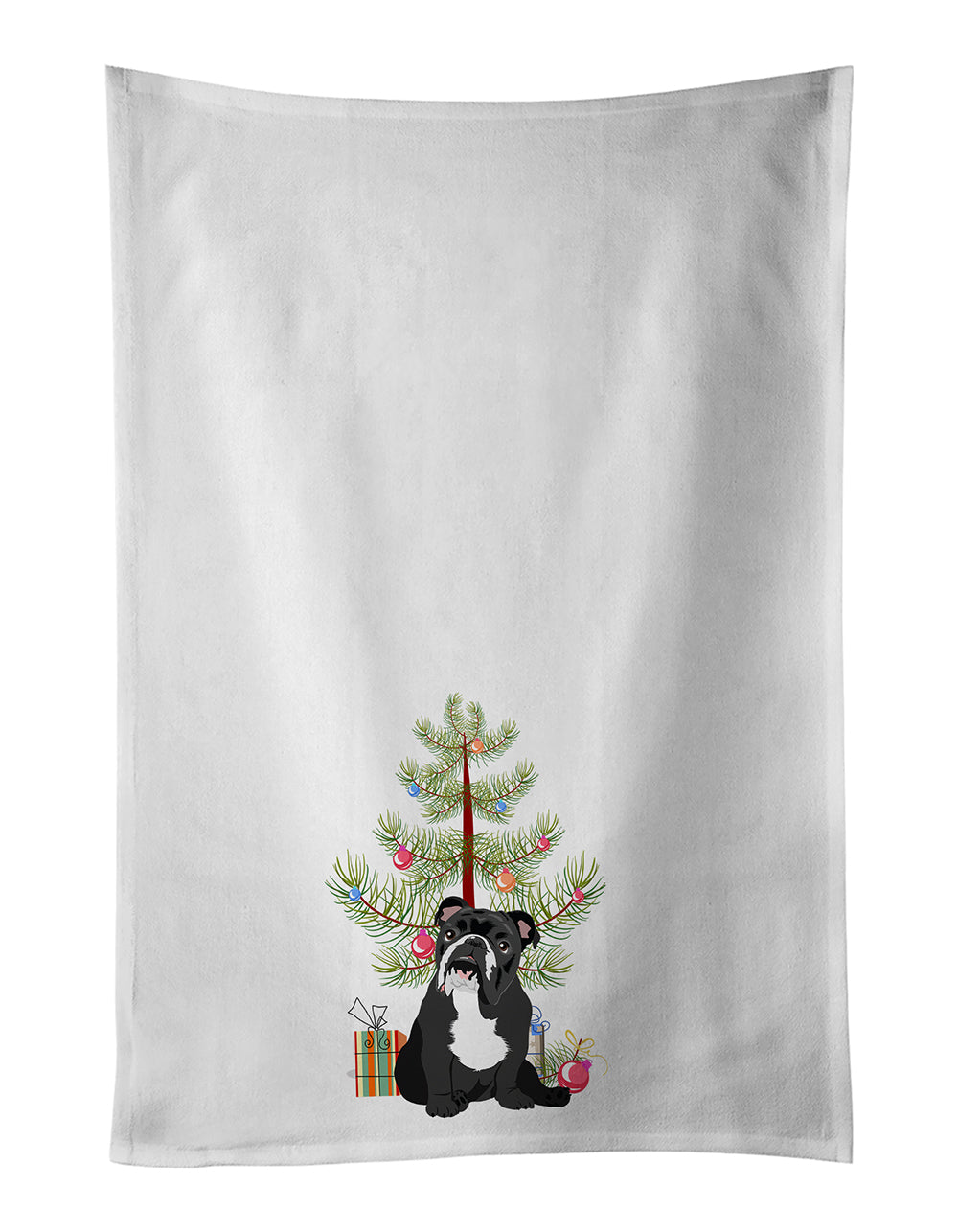 Buy this English Bulldog Black and White Christmas White Kitchen Towel Set of 2