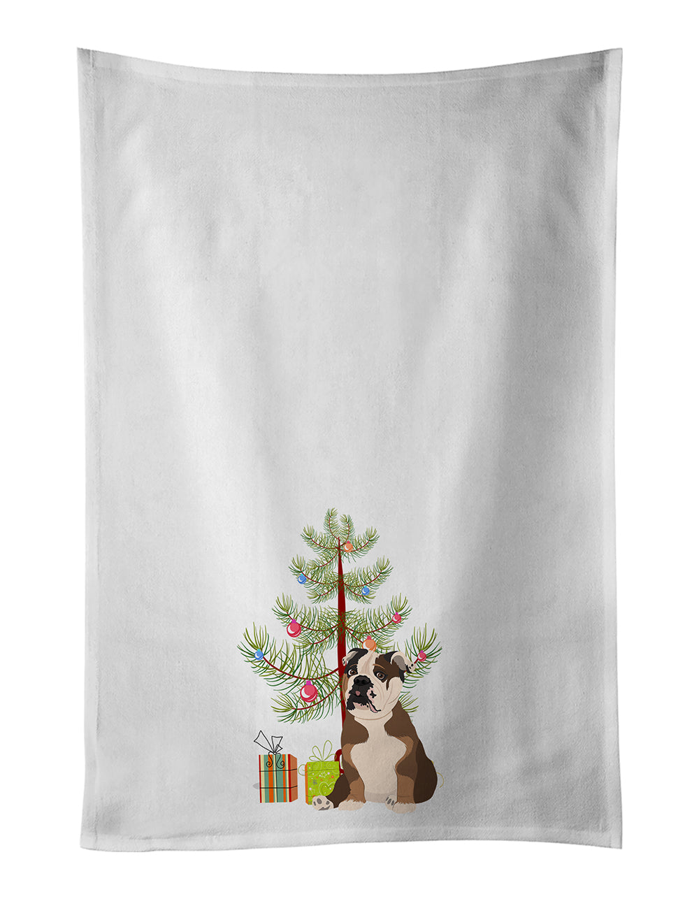 Buy this English Bulldog Chocolate Tan Christmas White Kitchen Towel Set of 2