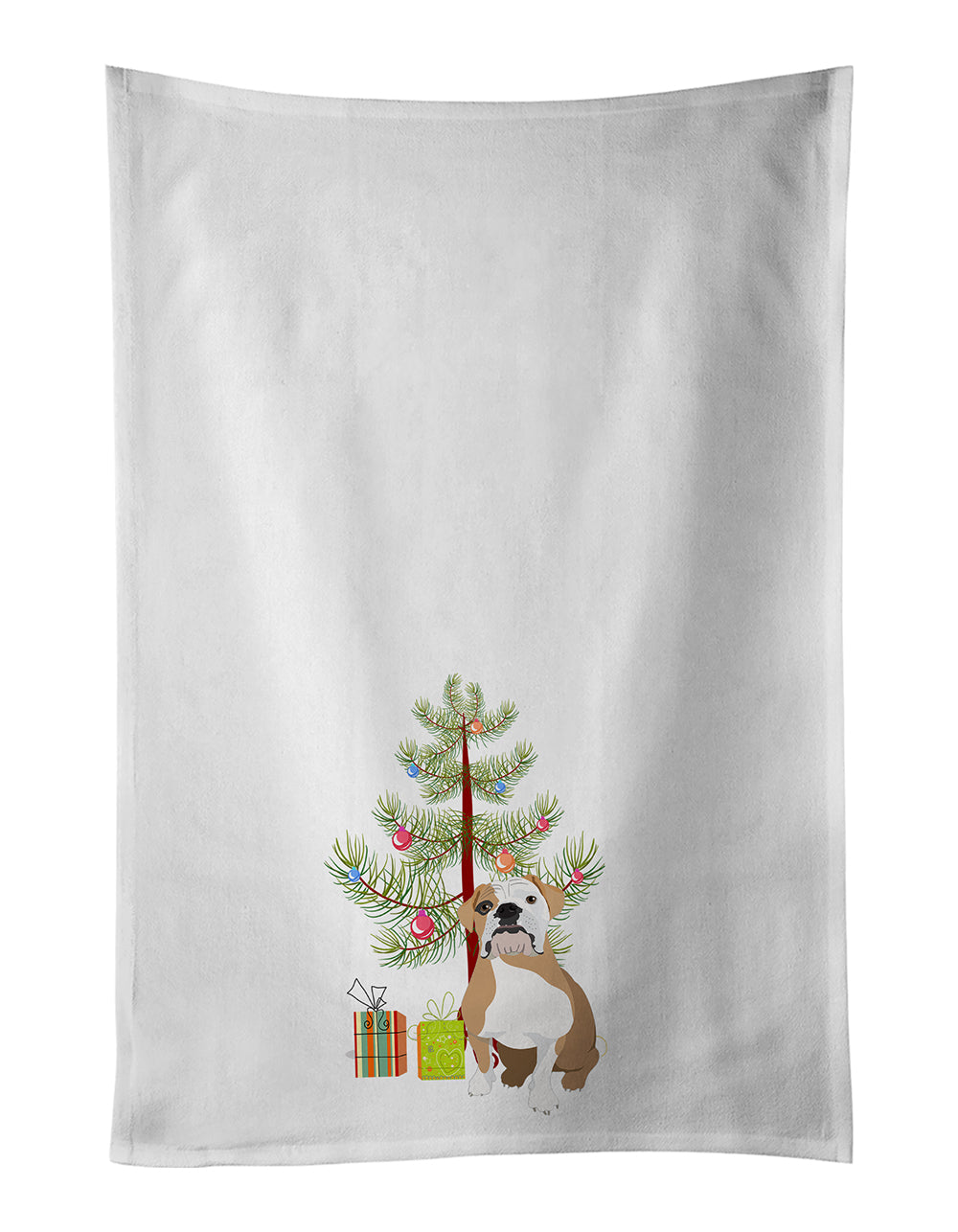 Buy this English Bulldog Fawn and White Christmas White Kitchen Towel Set of 2