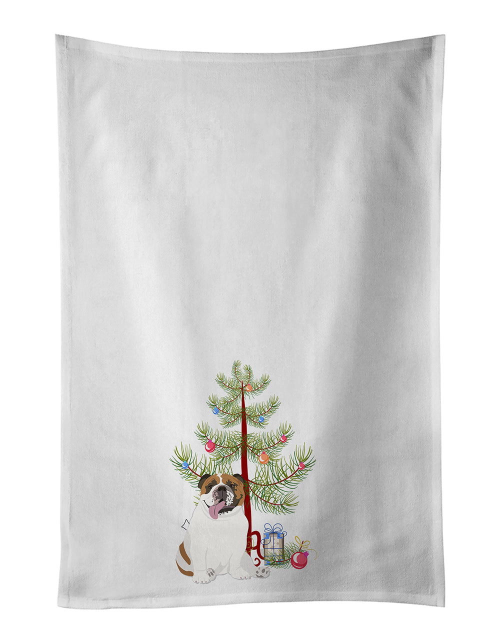Buy this English Bulldog Tricolor #1 Christmas White Kitchen Towel Set of 2
