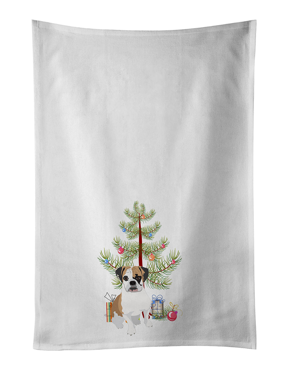 Buy this English Bulldog Tricolor #2 Christmas White Kitchen Towel Set of 2