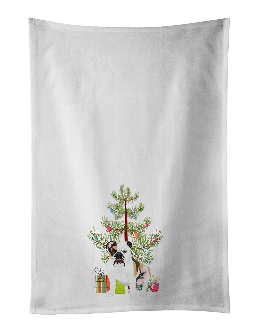 Buy this English Bulldog Tricolor #3 Christmas White Kitchen Towel Set of 2