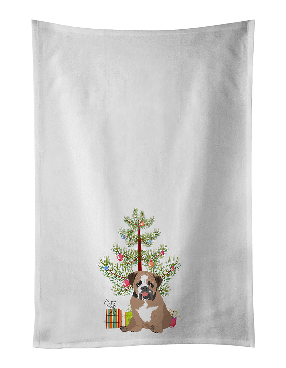 Buy this English Bulldog Tricolor #4 Christmas White Kitchen Towel Set of 2