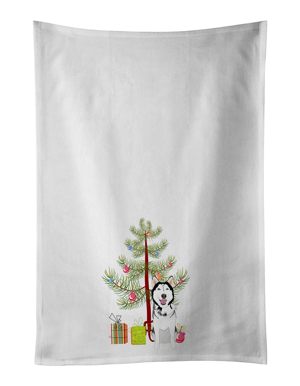 Buy this Siberian Husky Black and White #1 Christmas White Kitchen Towel Set of 2