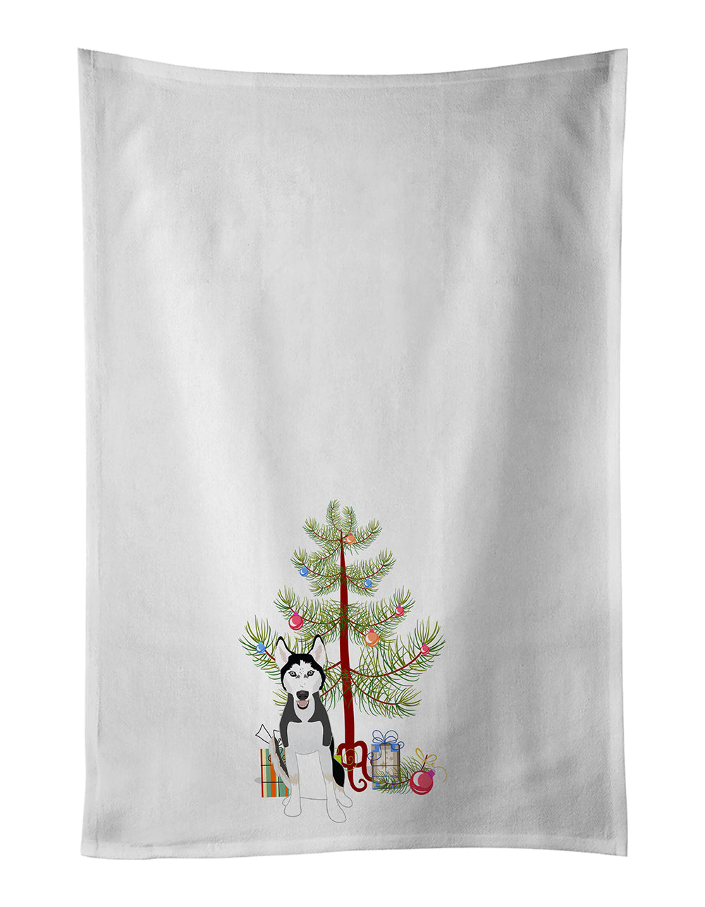 Buy this Siberian Husky Black and White #3 Christmas White Kitchen Towel Set of 2