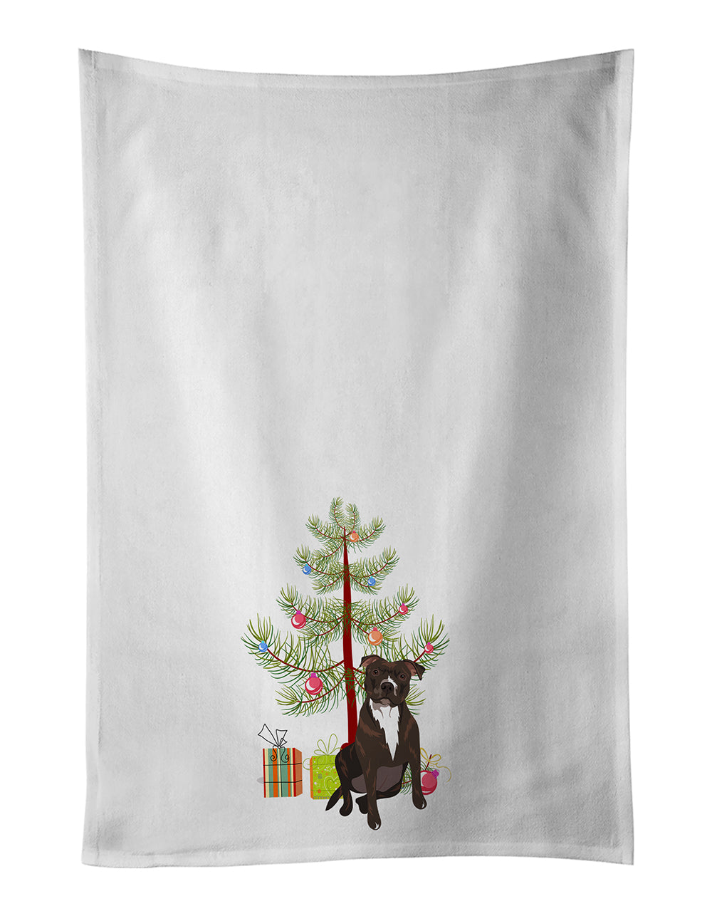 Buy this Pit Bull Brindle #2 Christmas White Kitchen Towel Set of 2