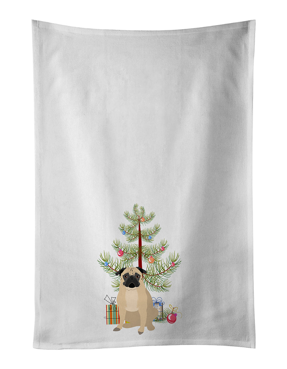 Buy this Pug Fawn #1 Christmas White Kitchen Towel Set of 2