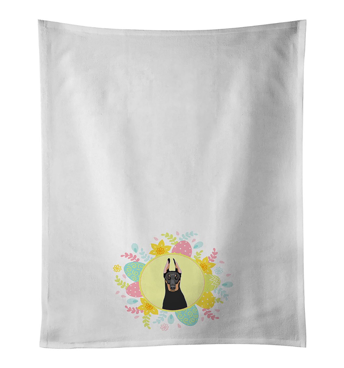 Buy this Doberman Pinscher Black and Rust Cropped Ears Easter White Kitchen Towel Set of 2