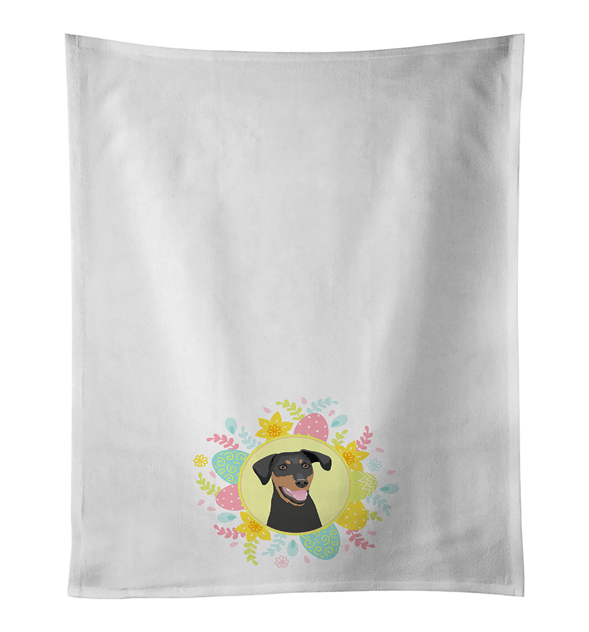 Buy this Doberman Pinscher Black and Rust Natural Ears #1 Easter White Kitchen Towel Set of 2